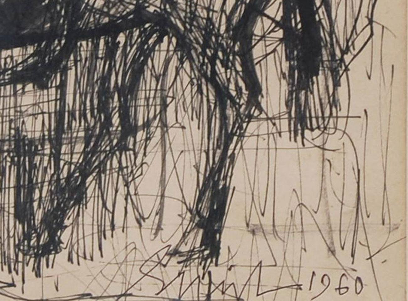Horse rider, Ink on paper, Black by Indian Artist Sunil Das 