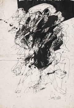 Ink Drawings, Pen & Ink on Handmade Paper, Black & White by Sunil Das "In Stock"