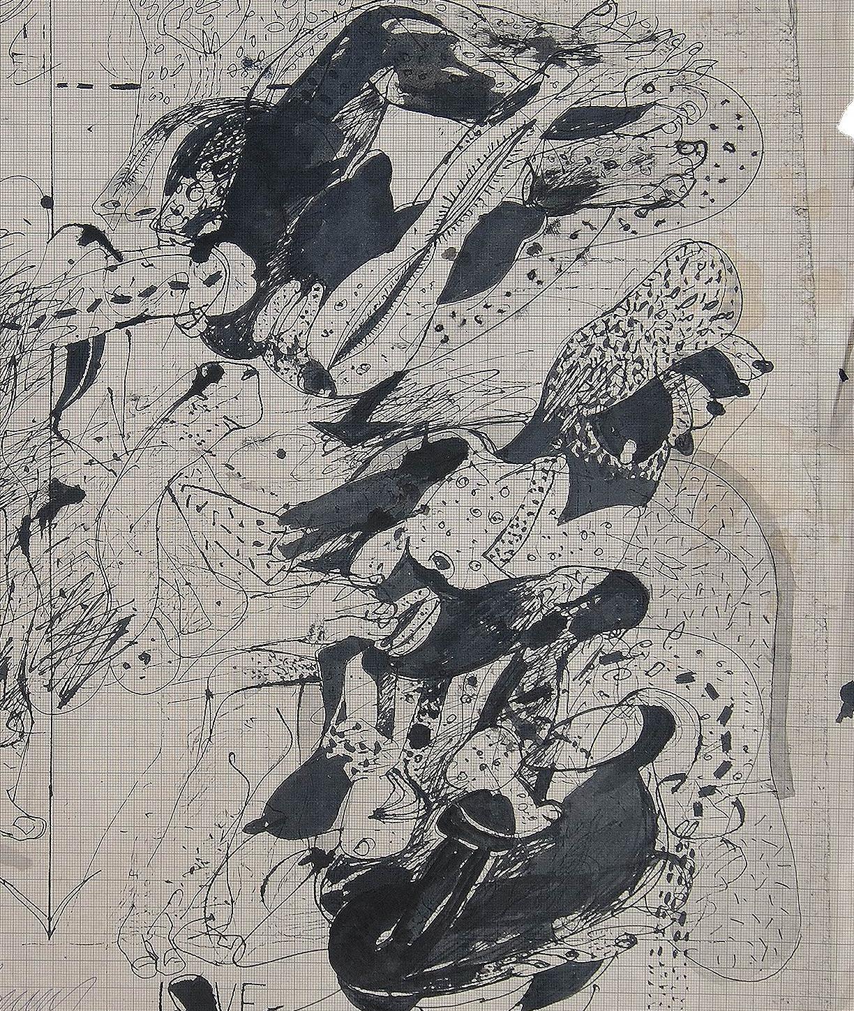 Jottings, Pen & Ink on Graph Paper, Black & White by Indian Artist 