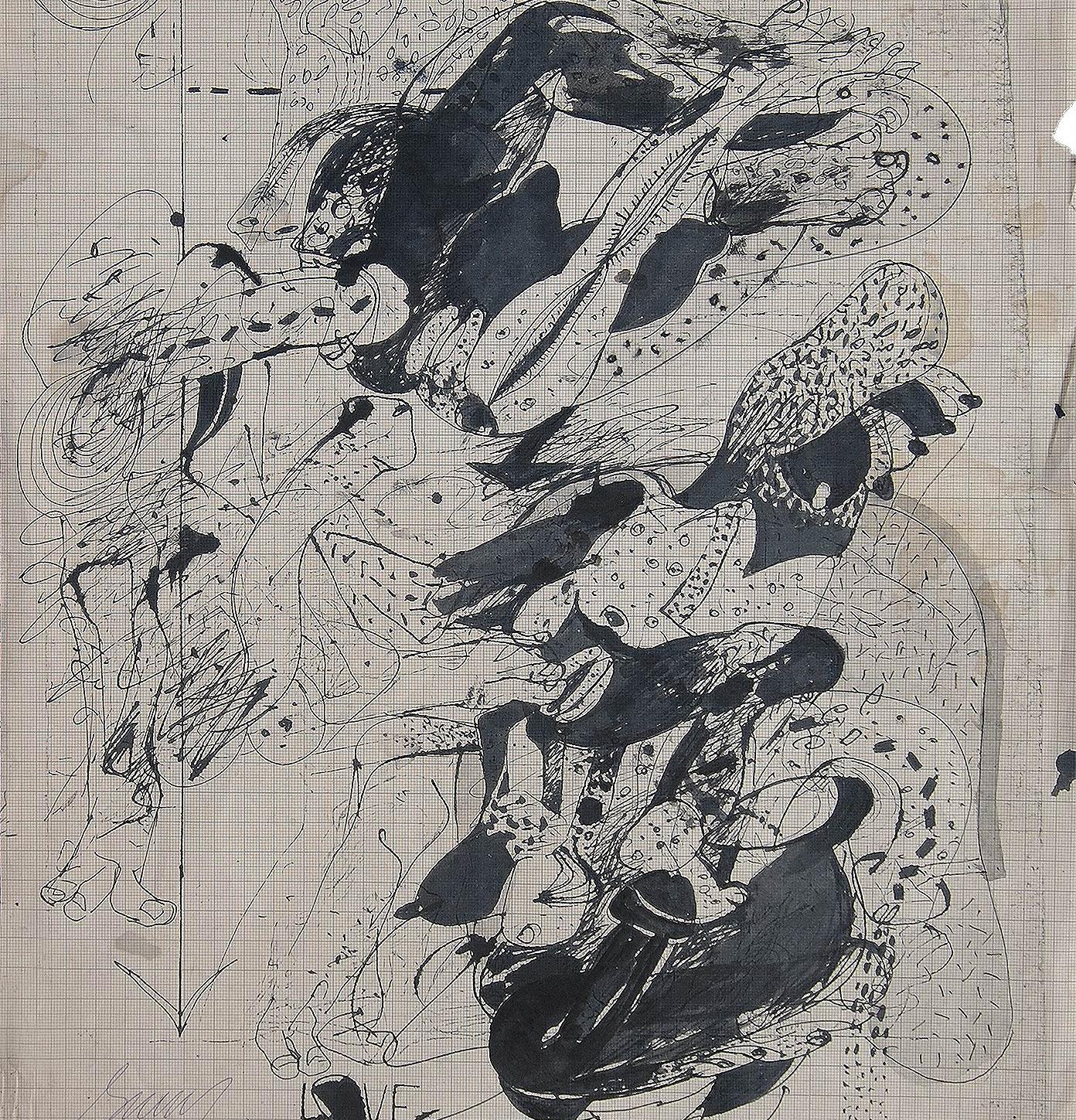 Jottings, Pen & Ink on Graph Paper, Black & White by Indian Artist 