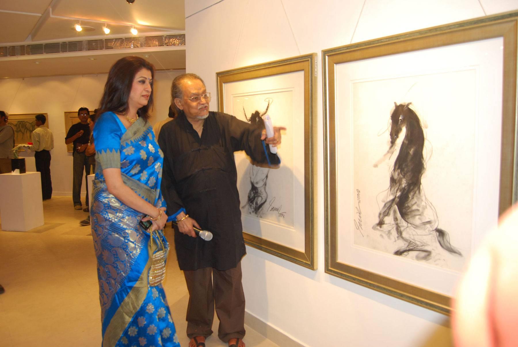 Opera litografica dell'artista indiano moderno Sunil Das, vincitore di un premio nazionale. in vendita 5