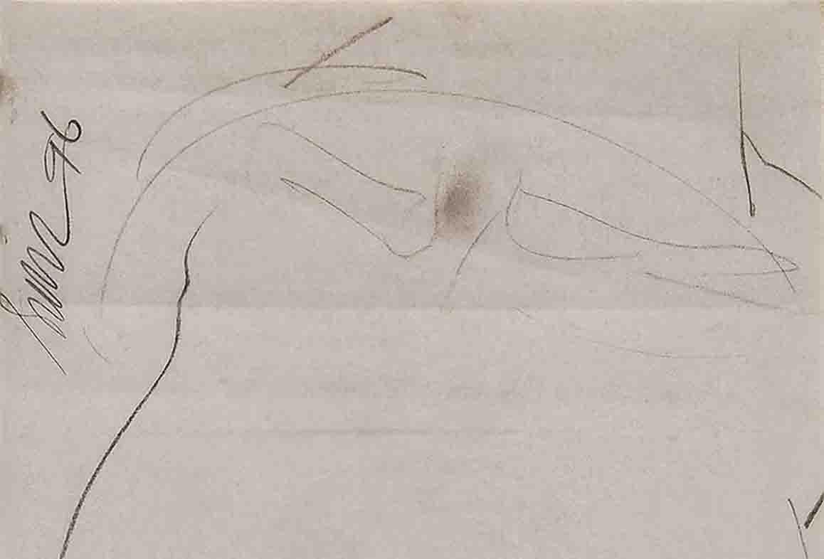 Nudefarbene Zeichnung, Holzkohle auf Papier von PadmaShree Künstler Sunil Das „“Auf Lager“ 1