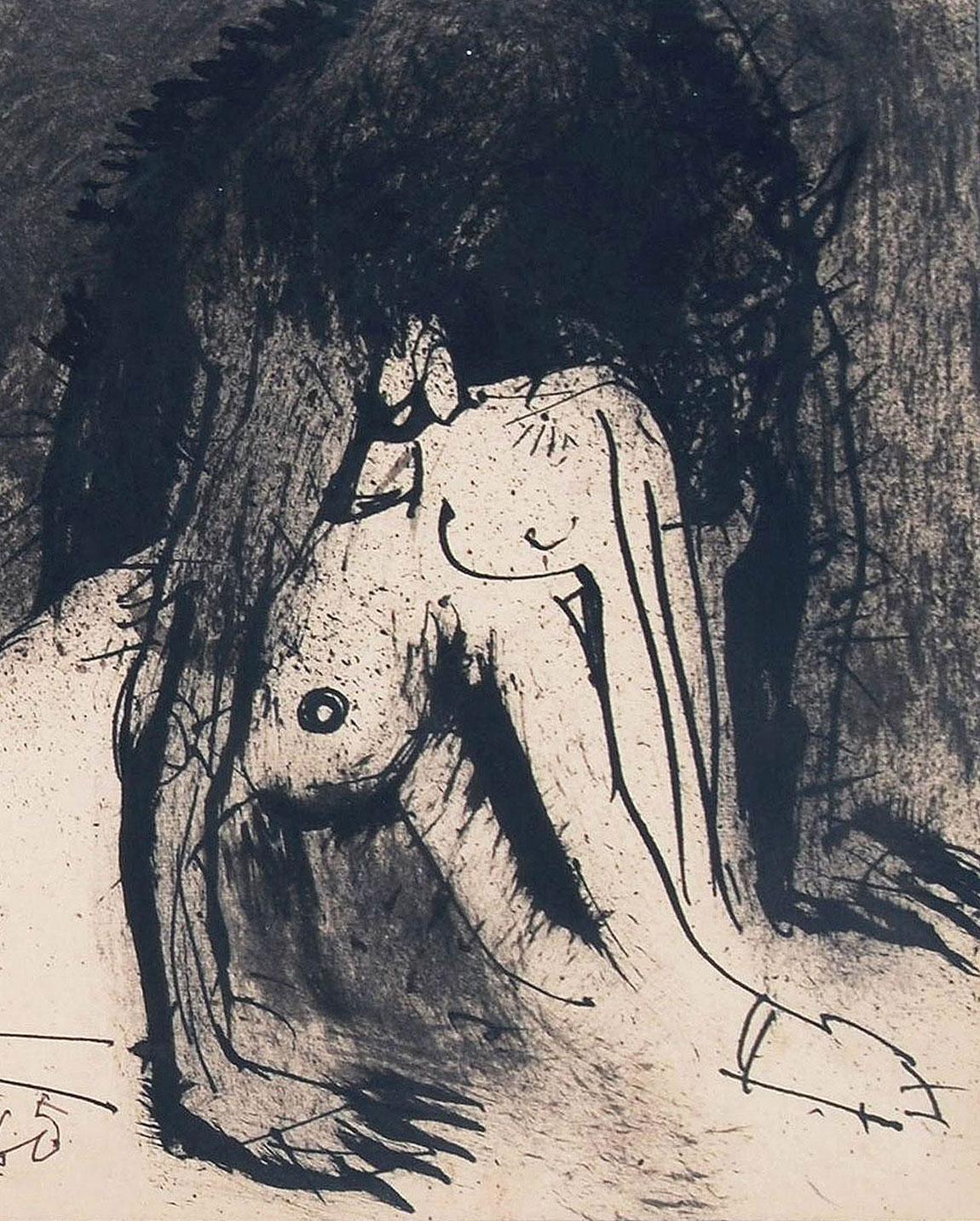 Sunil Das - Untitled - 8.5 x 7 inches (unframed size)
Ink &Charcoal on paper
Inclusive of shipment in ready to hang form.

In the sixties Sunil's art was often seen to feature a dialogic discourse between the figurative and abstract. This is evident