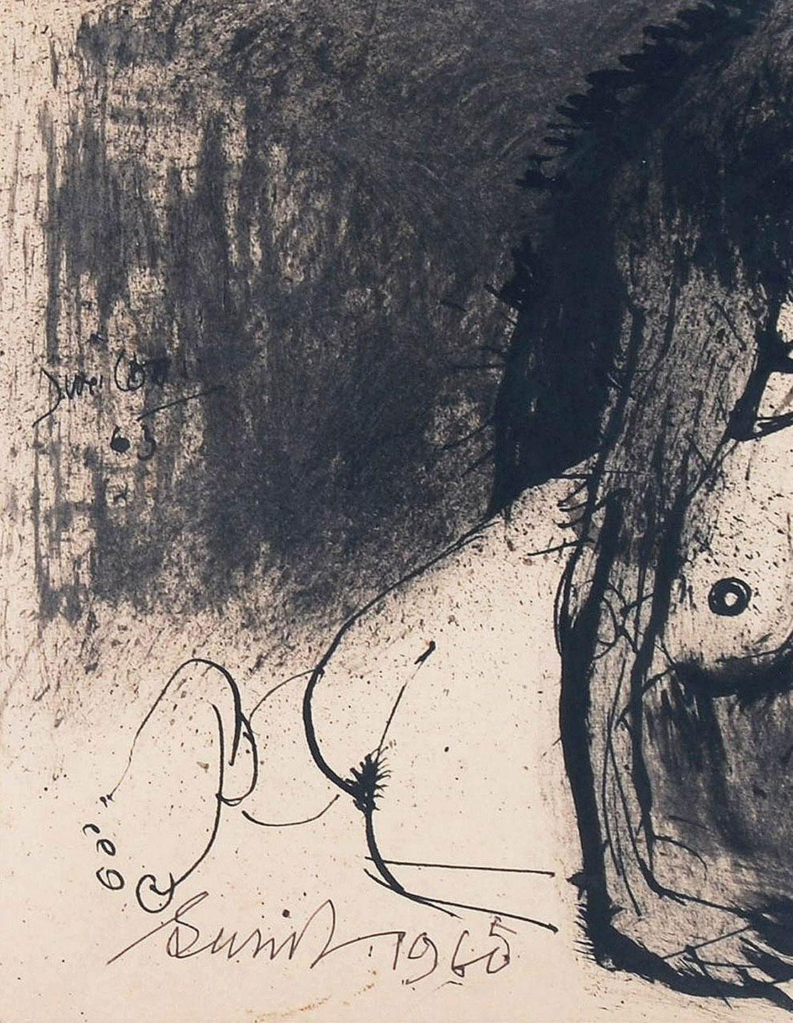 Nude, Ink & Charcoal on Paper, by Indian Artist Sunil Das 
