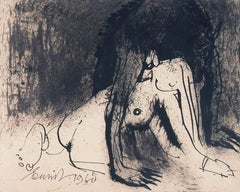 Nude, Tinte und Kohle auf Papier, von der indischen Künstlerin Sunil Das, „Auf Lager“