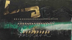 Abstract Art, Oil, Acrylic, Coins on Canvas, Green, Black, Gold colors"In Stock"