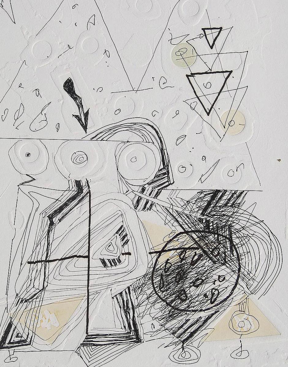 Disegno a colori Penographic III, Bianco, Nero di un artista indiano 