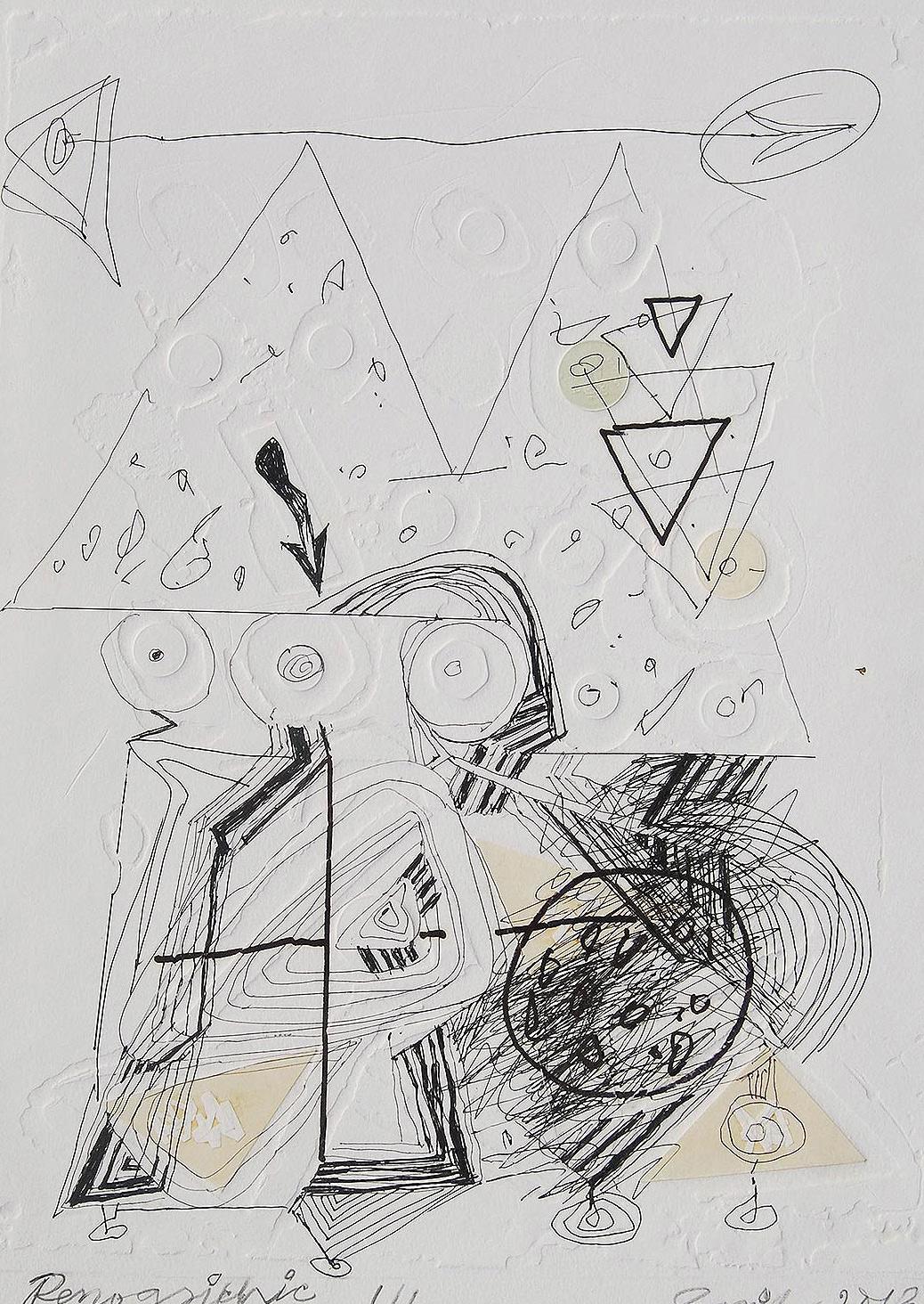 Disegno a colori Penographic III, Bianco, Nero di un artista indiano 