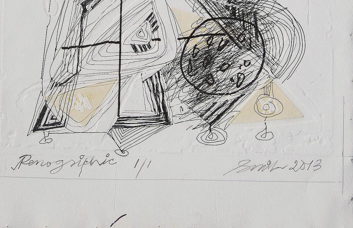 Disegno a colori Penographic III, Bianco, Nero di un artista indiano 