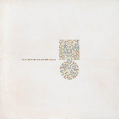 Spille, spilli e acrilico su tela dell'artista Sunil Das "In magazzino".
