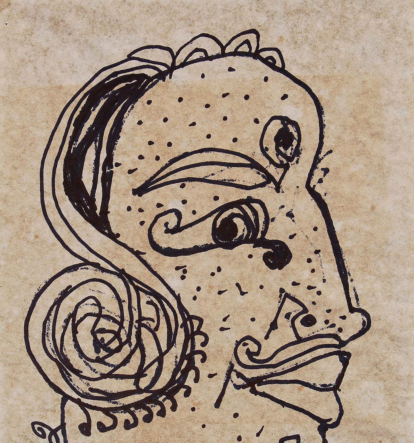 Tercer Ojo, Rostro, Tinta sobre Papel, Negro, Marrón por Padma Shree Artista 
