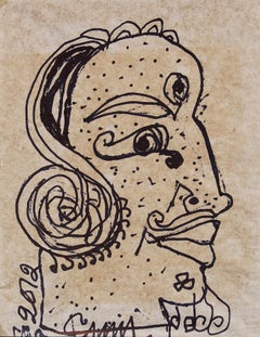 Third Eye, Face, Ink on Paper, Black, Brown by Padma Shree Artist "In Stock"