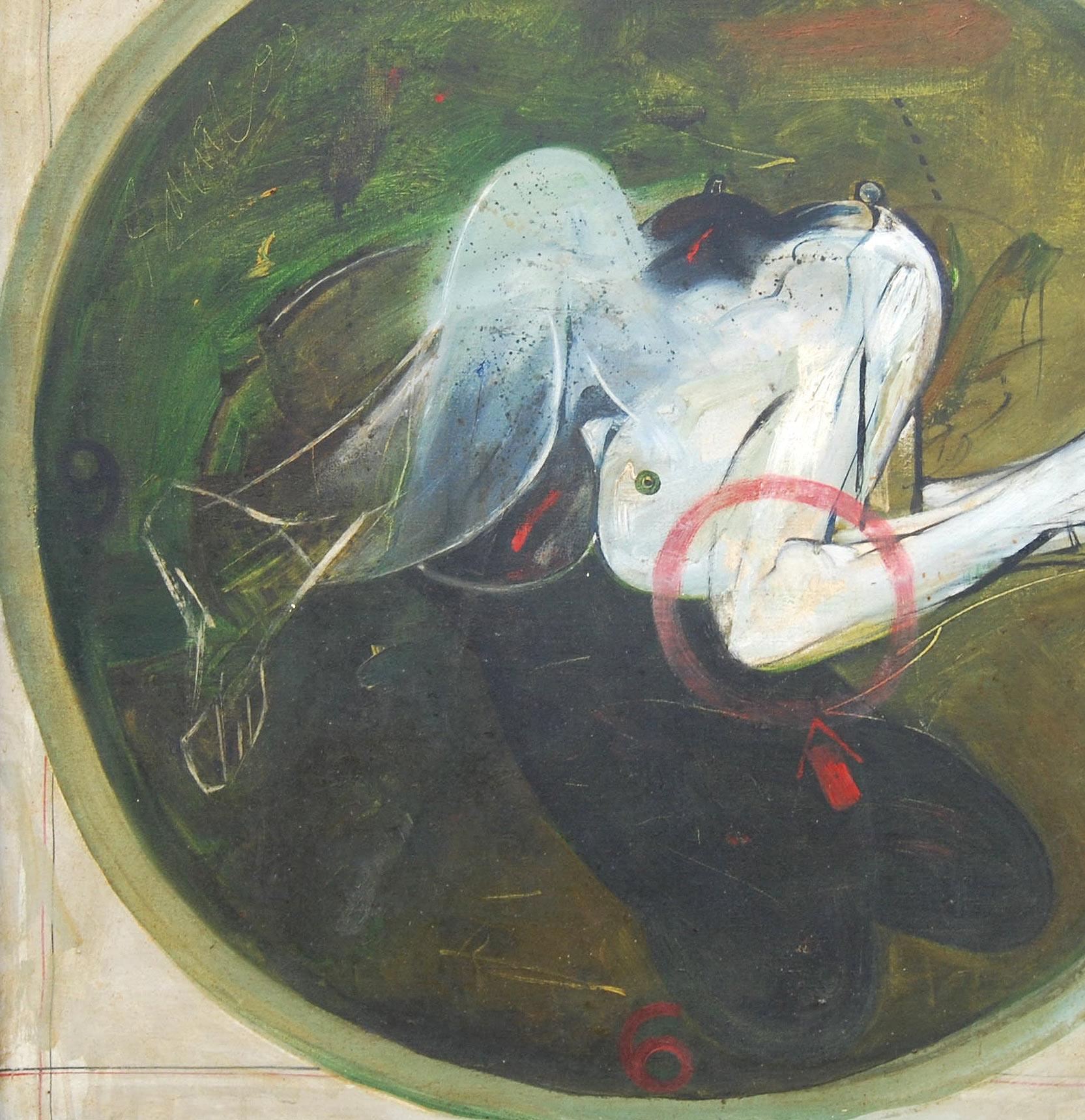 Timepiece, Enveloped in time, Oil on Canvas, Green by Modern Artist 