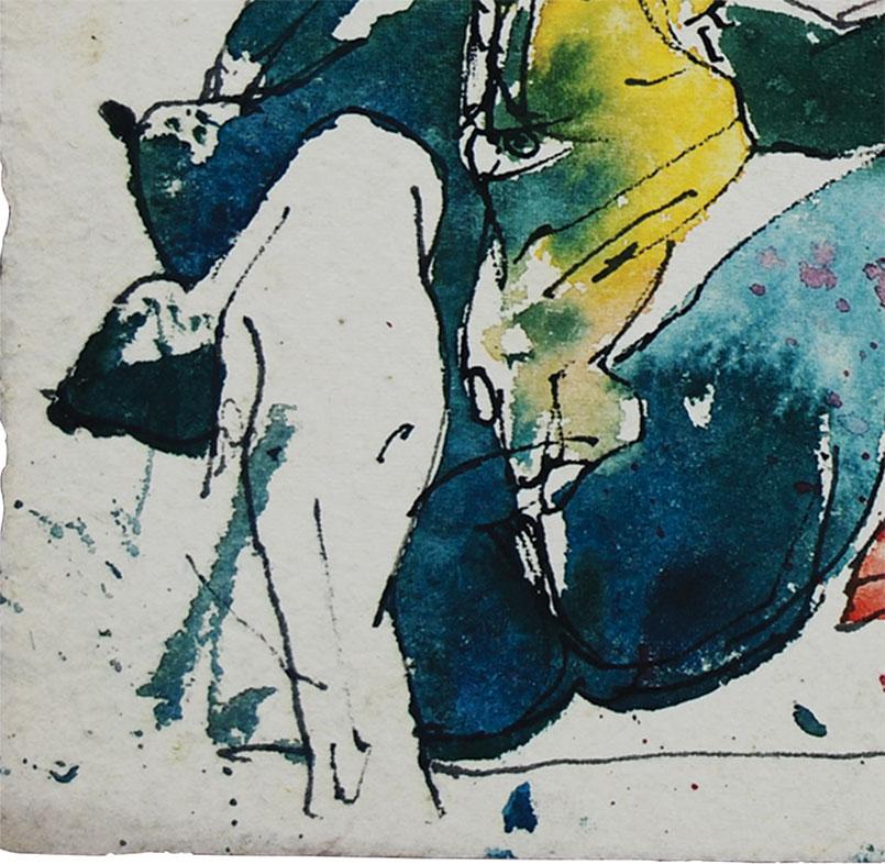 Sunil Das - Nude Woman & Horse - 10.5 x 11.25 inches (unframed size)
Mixed Media on Thick Paper
Free Shipping Without Frame 

Sunil Das (1939-2015) was a Master Modern Indian Artist from Bengal. Extremely successful right from his college days,