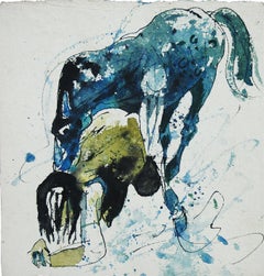 Frauen und Pferd, Mixed Media der indischen Künstlerin Sunil Das „In Stock“