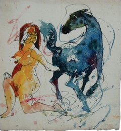 Women & Horse, Mixed Media by Indian Artist Sunil Das "In Stock"