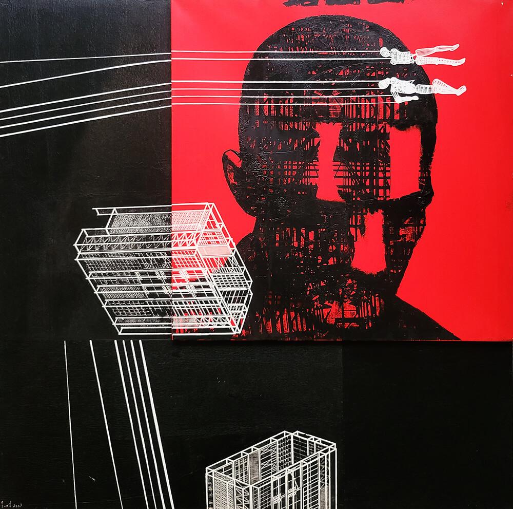 Senza titolo, Acrilico su tela e cartone di un artista contemporaneo "In magazzino".