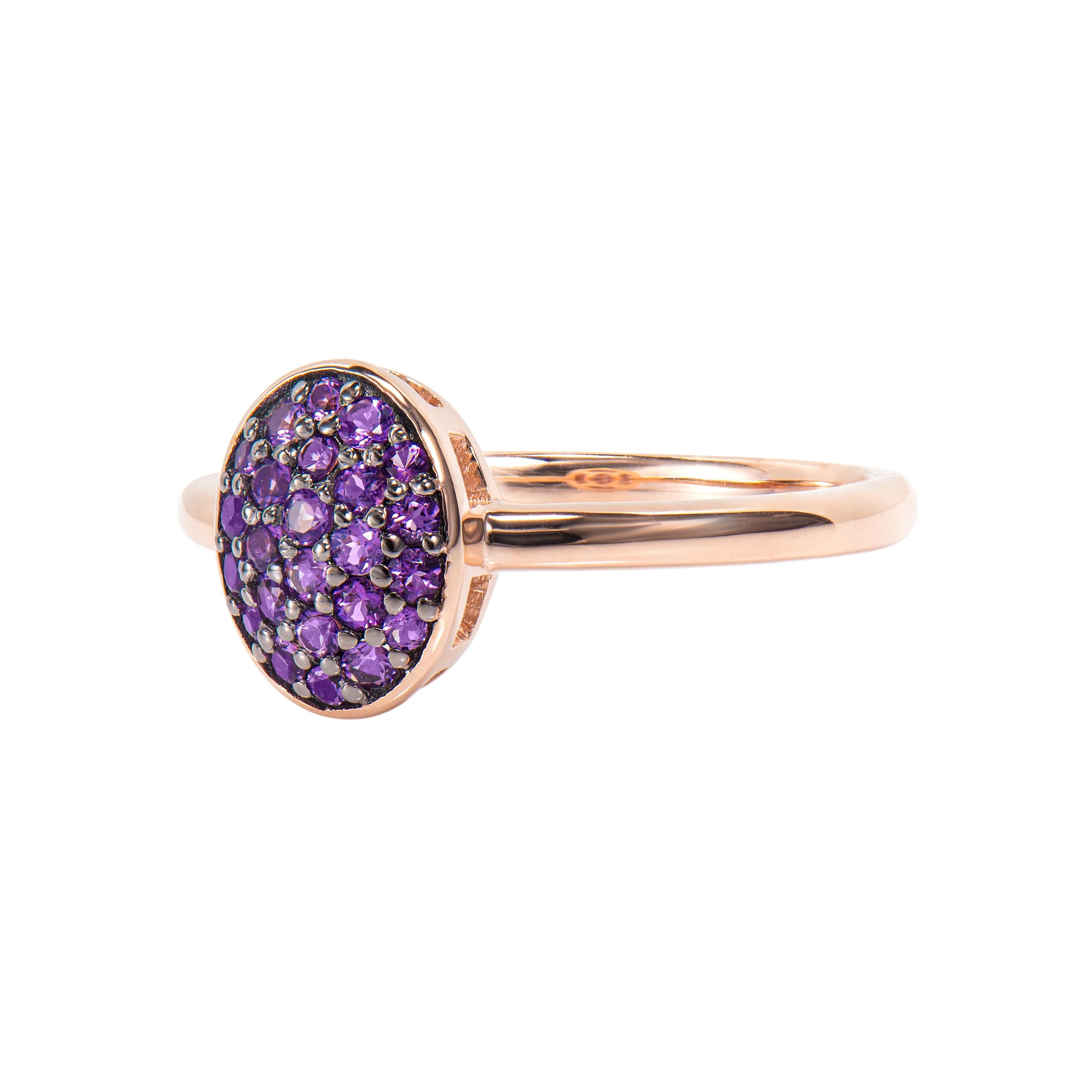 Taglio rotondo Sunita Nahata Ametista 0.258ct. Anello fantasia in 18KRG. in vendita