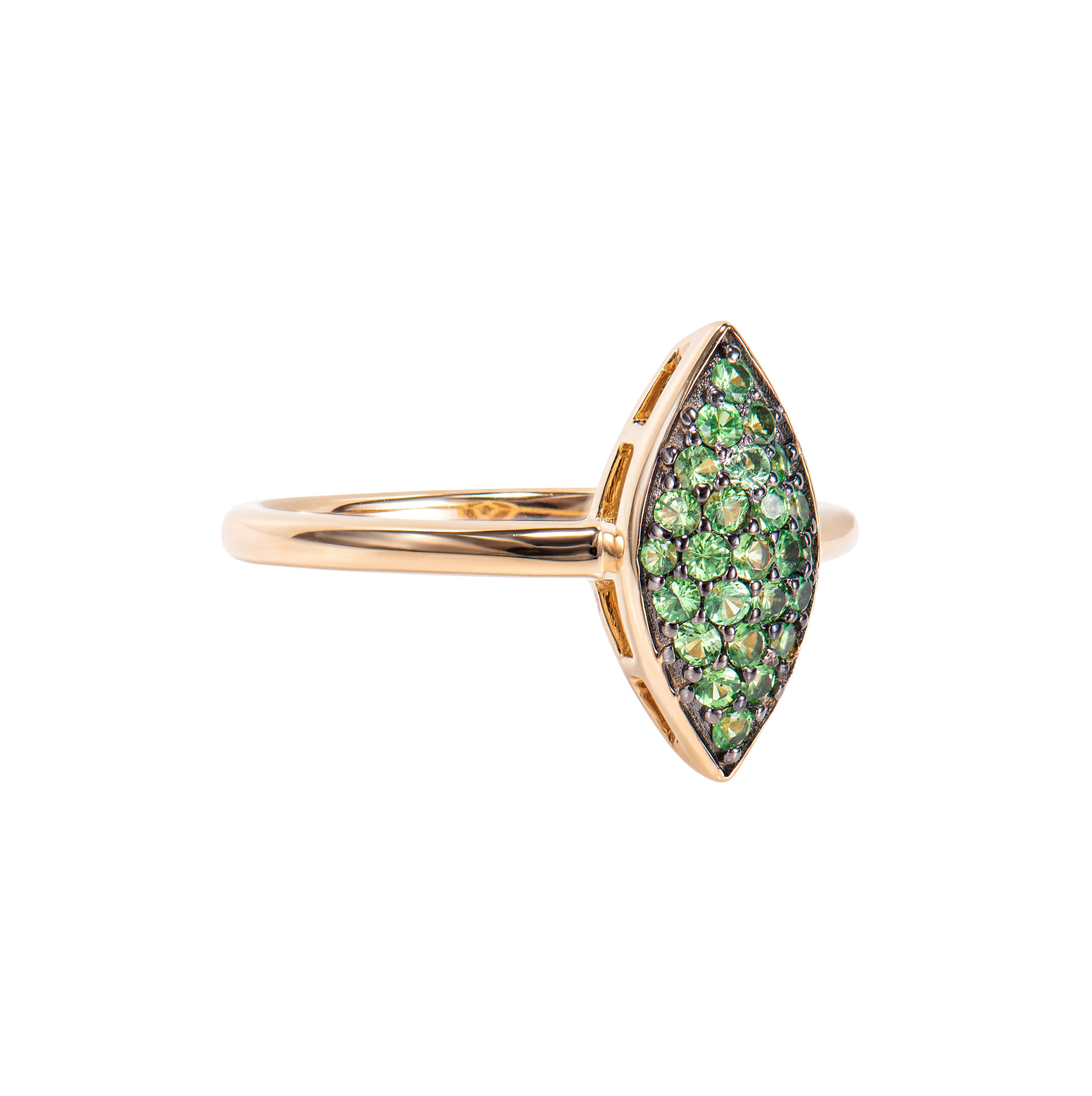 This is an elegant and simple tsavorite Fancy Ring, set in a slight color & Heart shape gradient to accentuate the beauty of the gemstones. this fancy ring is light and fun to wear, perfect for every occasion. 

Designer Tsavorite Fancy Ring in