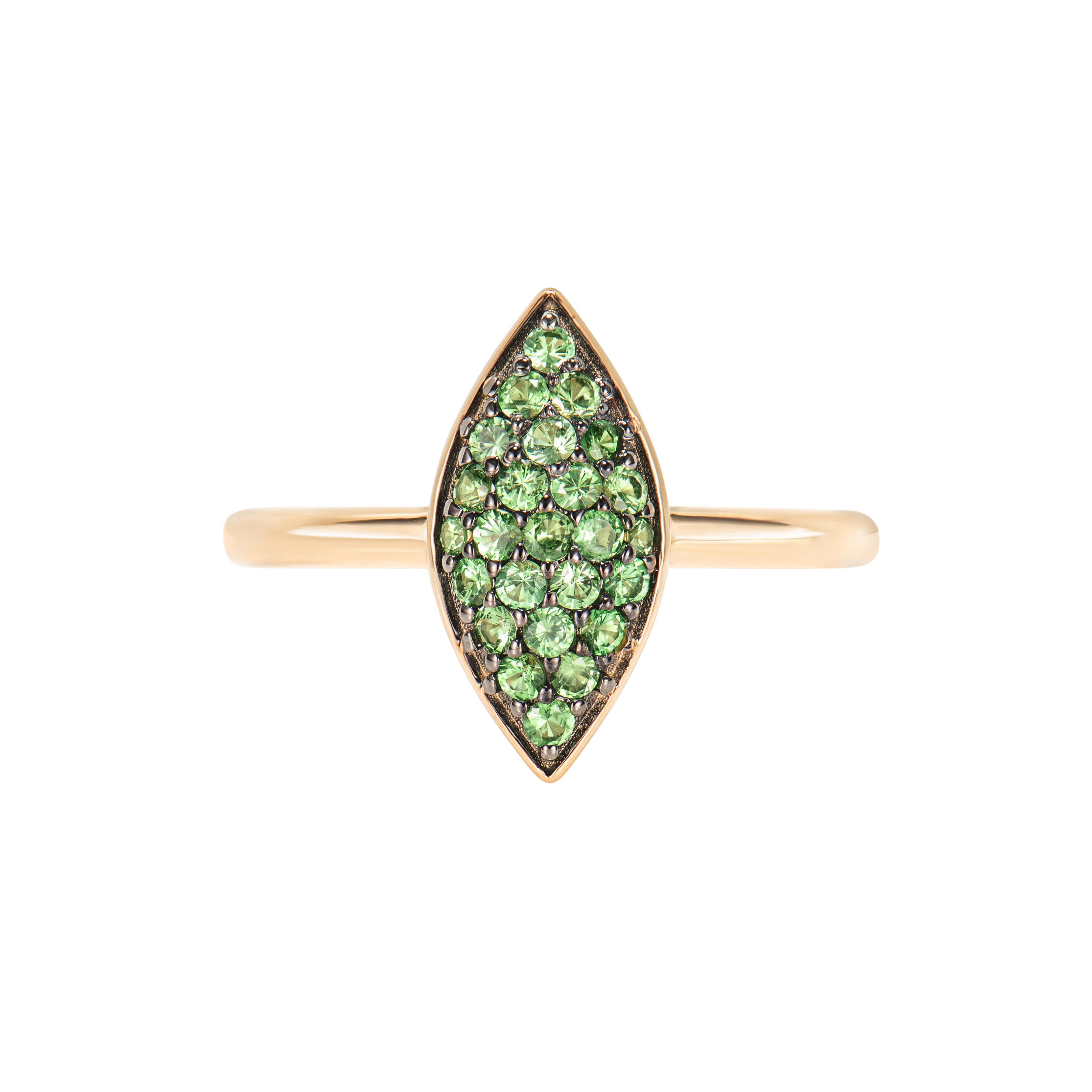 Contemporary Sunita Nahata Tsavorite 0.35ct. Fancy Ring in 14Karat Yellow Gold. For Sale