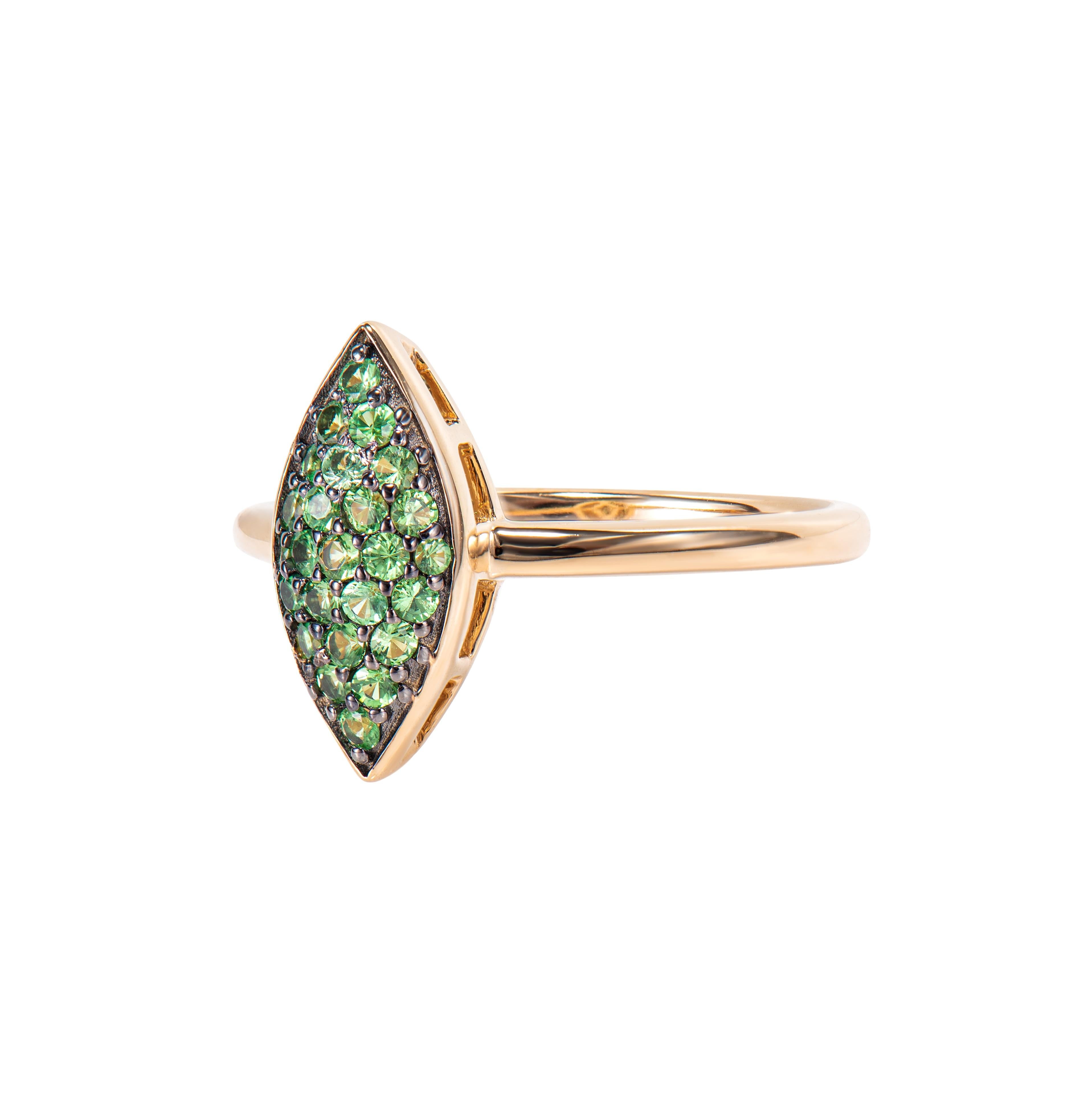 Round Cut Sunita Nahata Tsavorite 0.35ct. Fancy Ring in 14Karat Yellow Gold. For Sale