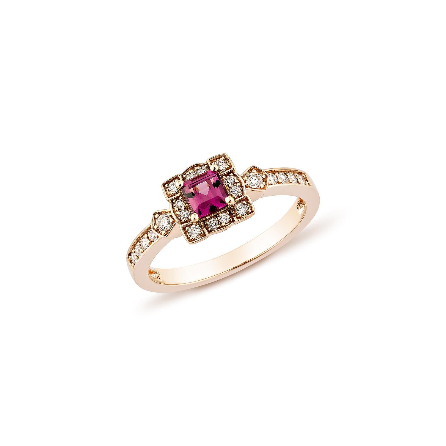 Contemporary Sunita Nahata Rhodolite 0.45ct. Fancy Ring in 14KRG with White Diamond. For Sale