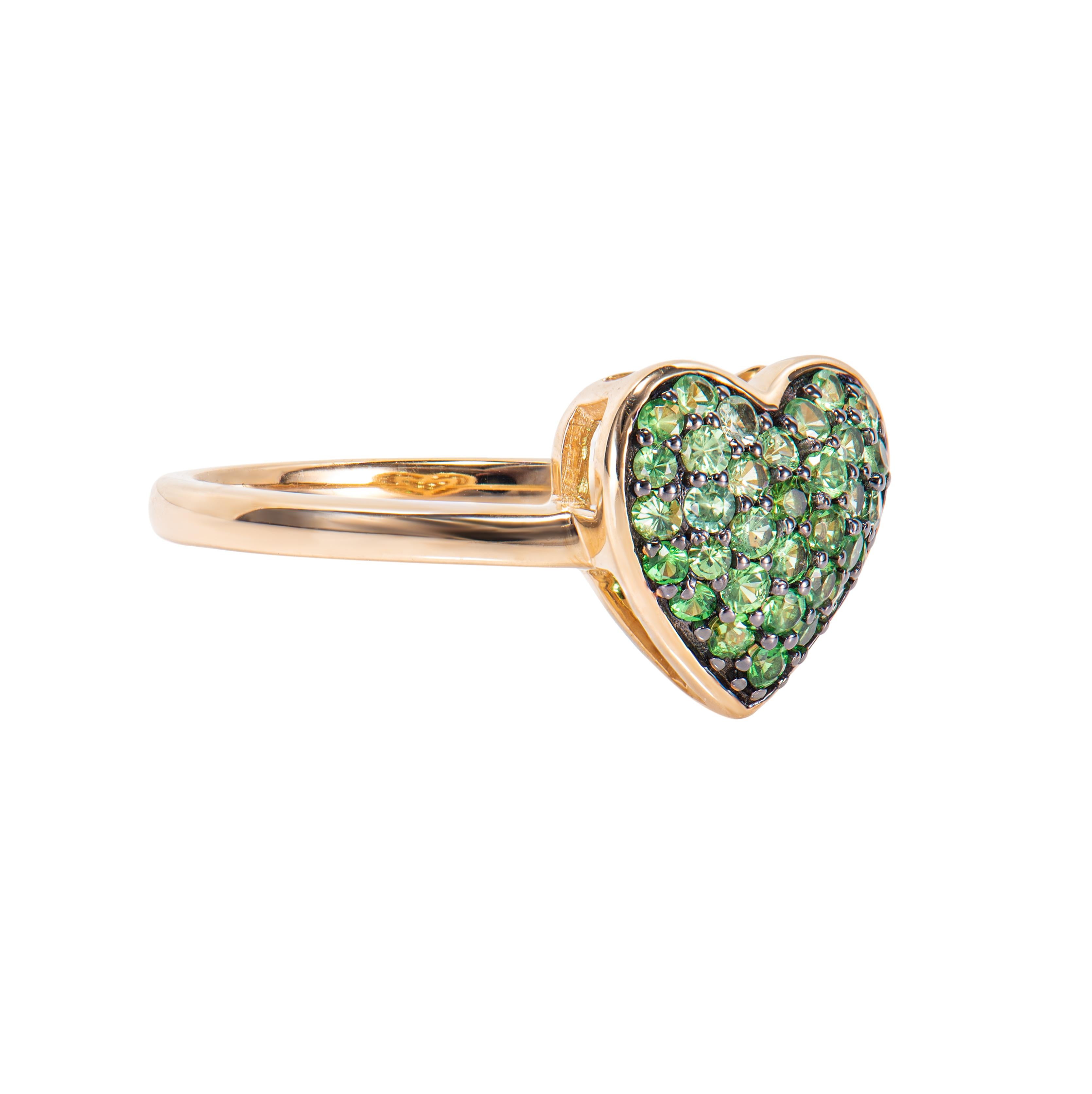 This is an elegant and simple tsavorite Fancy Ring, set in a slight color & Heart shape gradient to accentuate the beauty of the gemstones. this fancy ring is light and fun to wear, perfect for every occasion. 

Designer Tsavorite Fancy Ring in