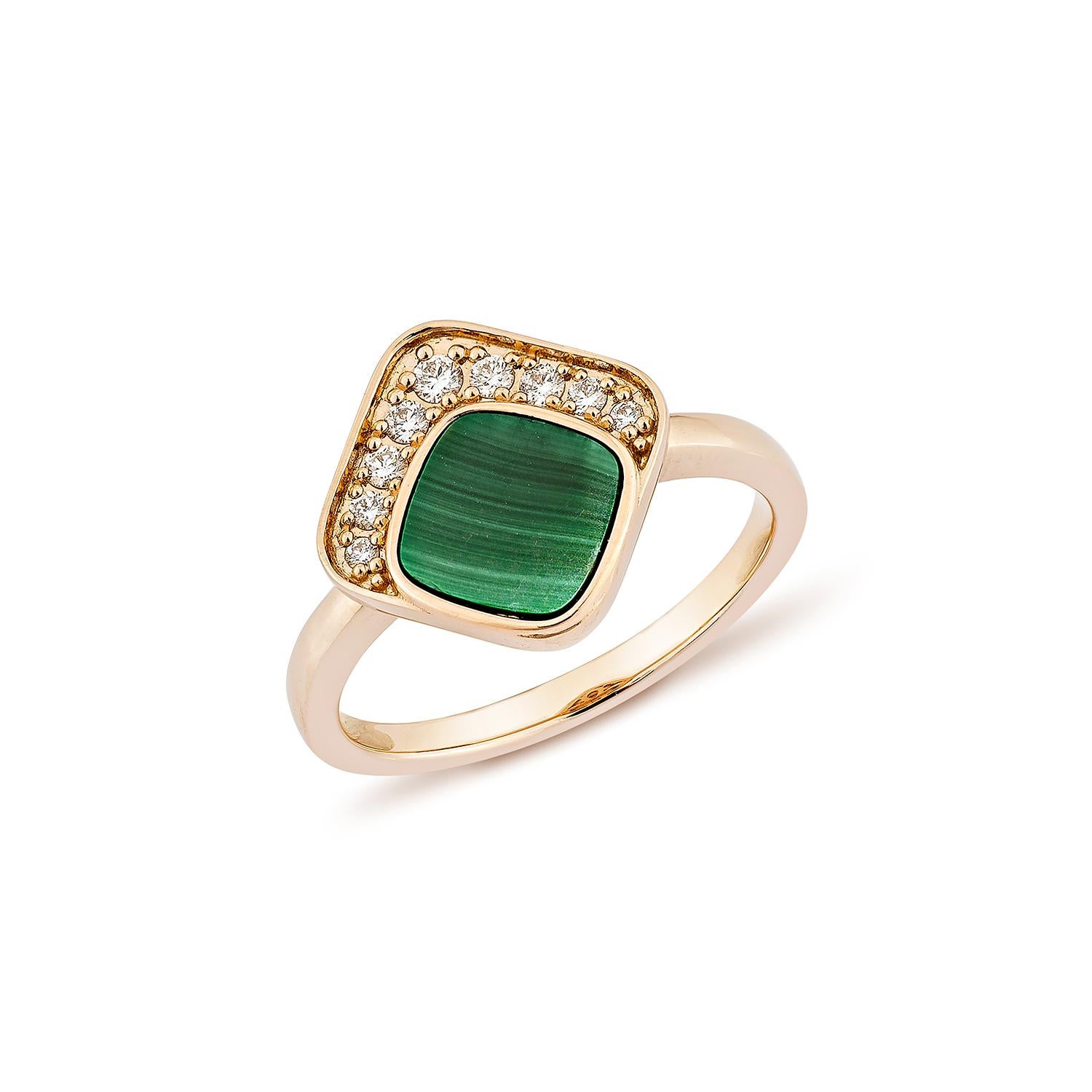 Contemporary Sunita Nahata Malachite 0.61ct. Fancy Ring in 18KRG with Diamond. For Sale