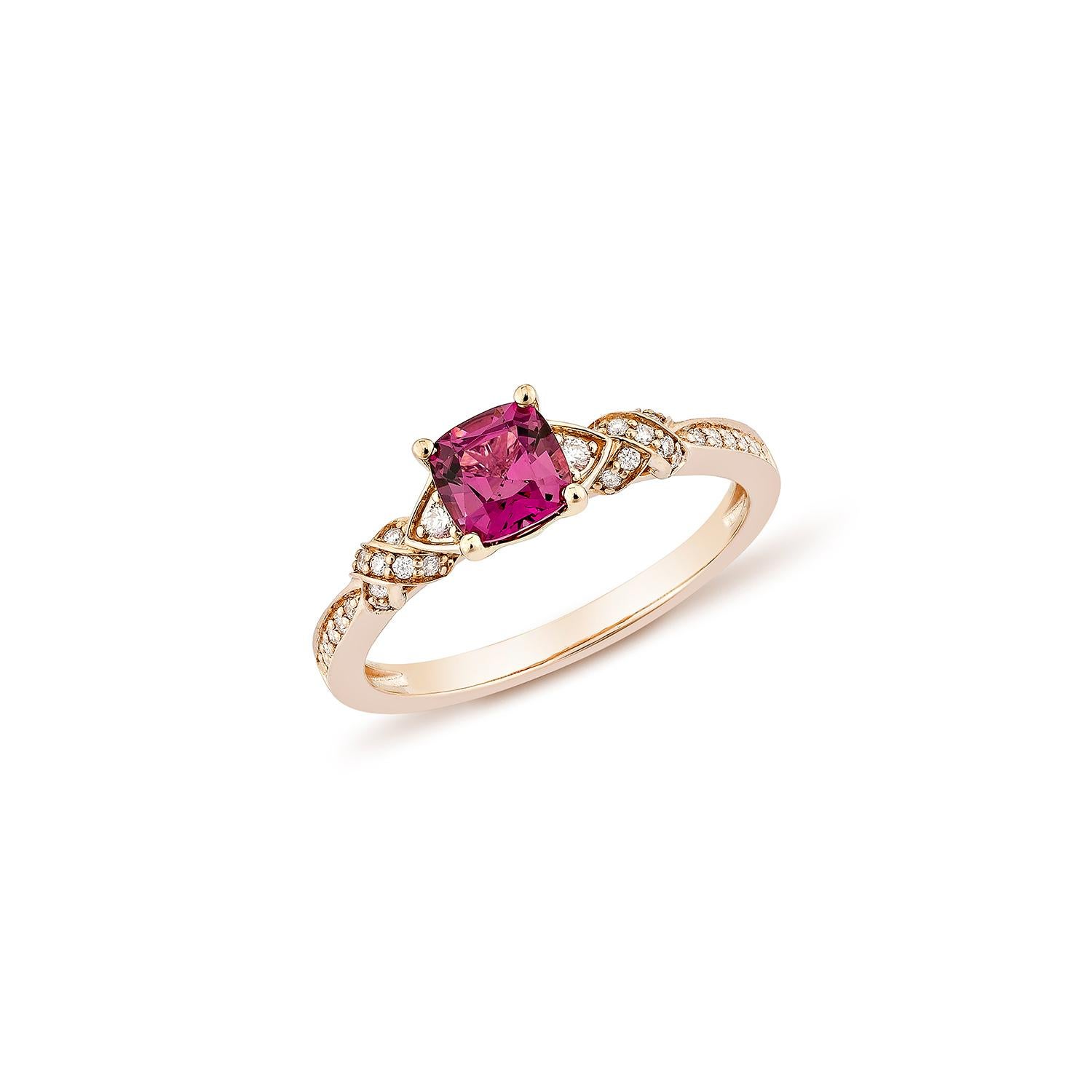 Contemporary Sunita Nahata Rhodolite 0.70ct. Fancy Ring in 14KRG with White Diamond. For Sale