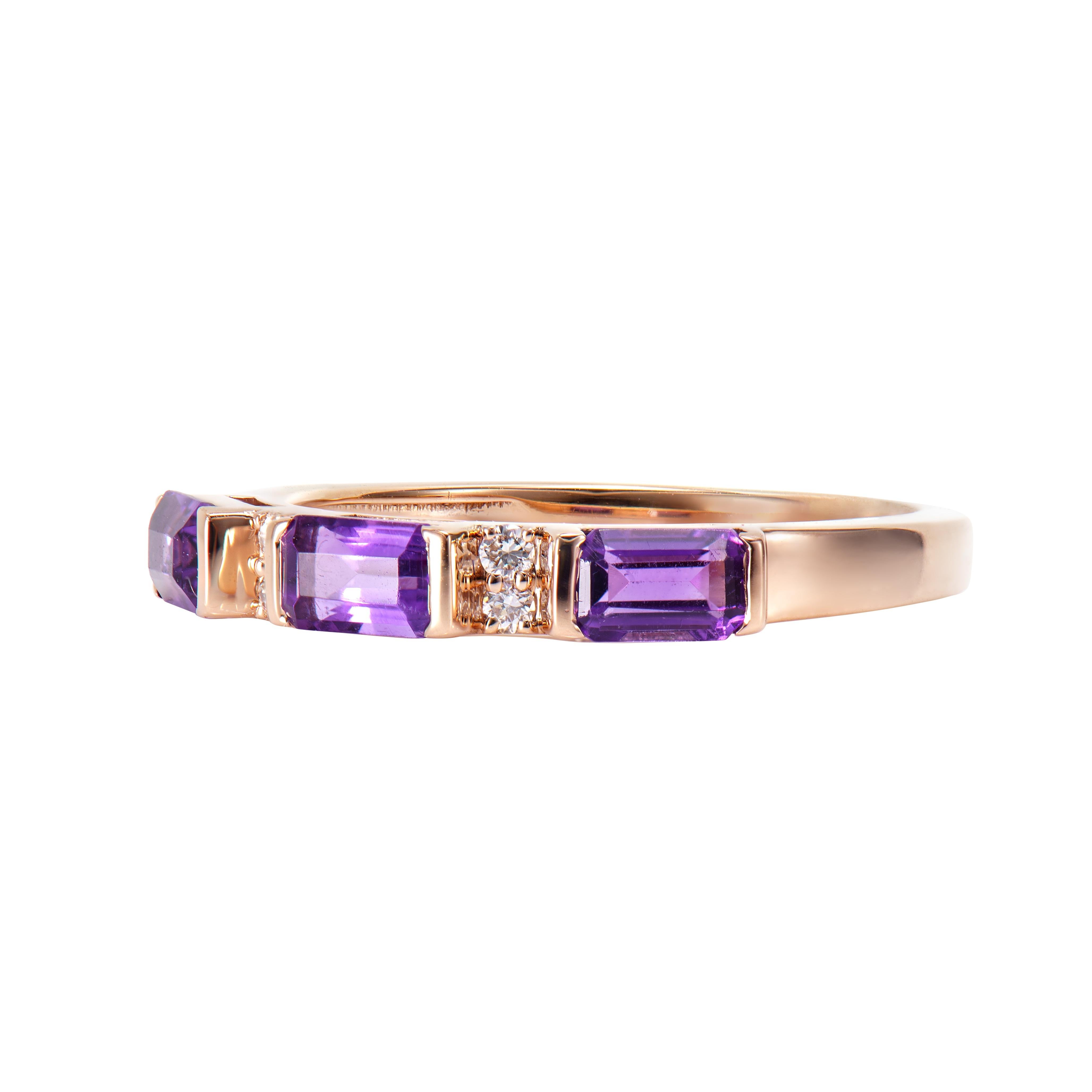 Octagon Cut Sunita Nahata Amethyst 0.78ct. Fancy Ring in 18KRG with Diamond For Sale