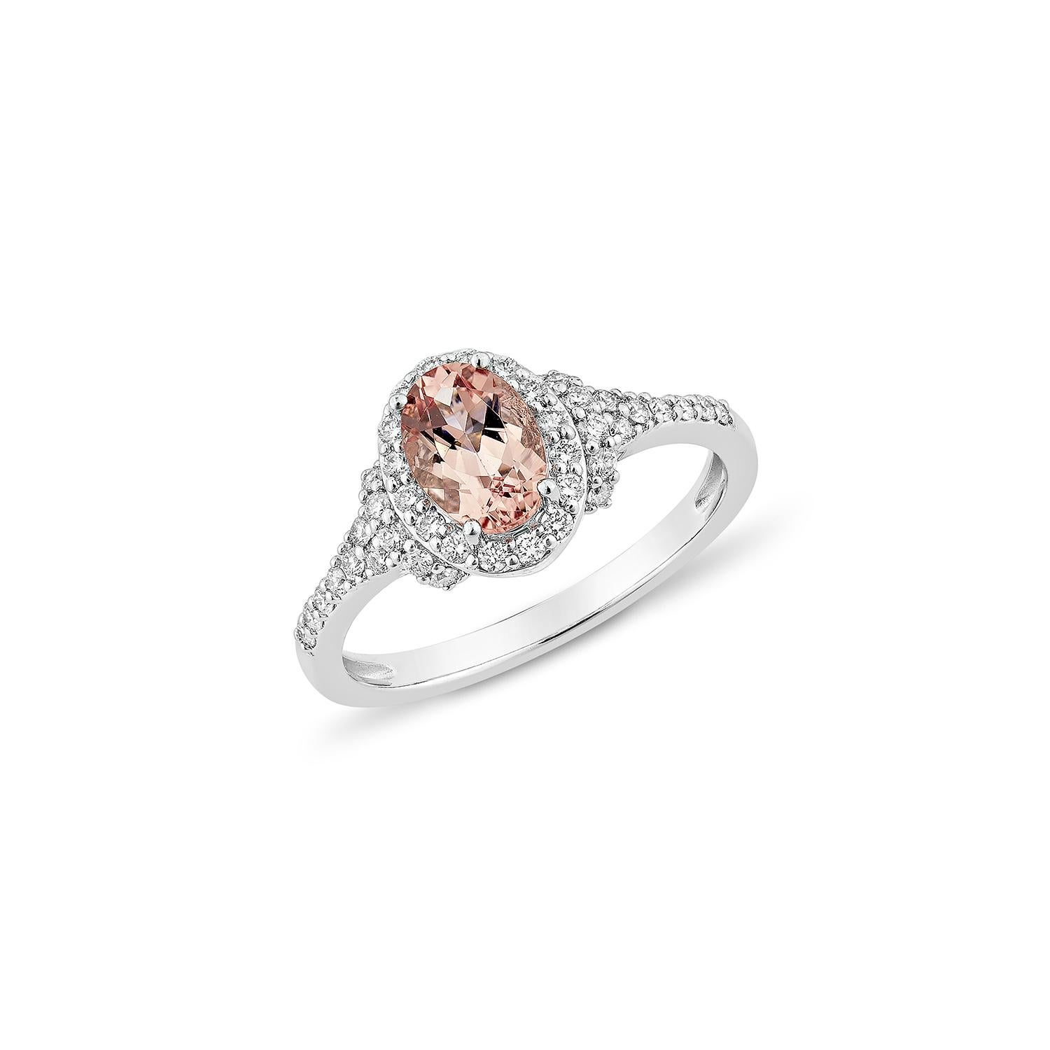 Contemporary Sunita Nahata Pink Morganite 0.79ct. Fancy Ring in 18KWG with Diamond. For Sale
