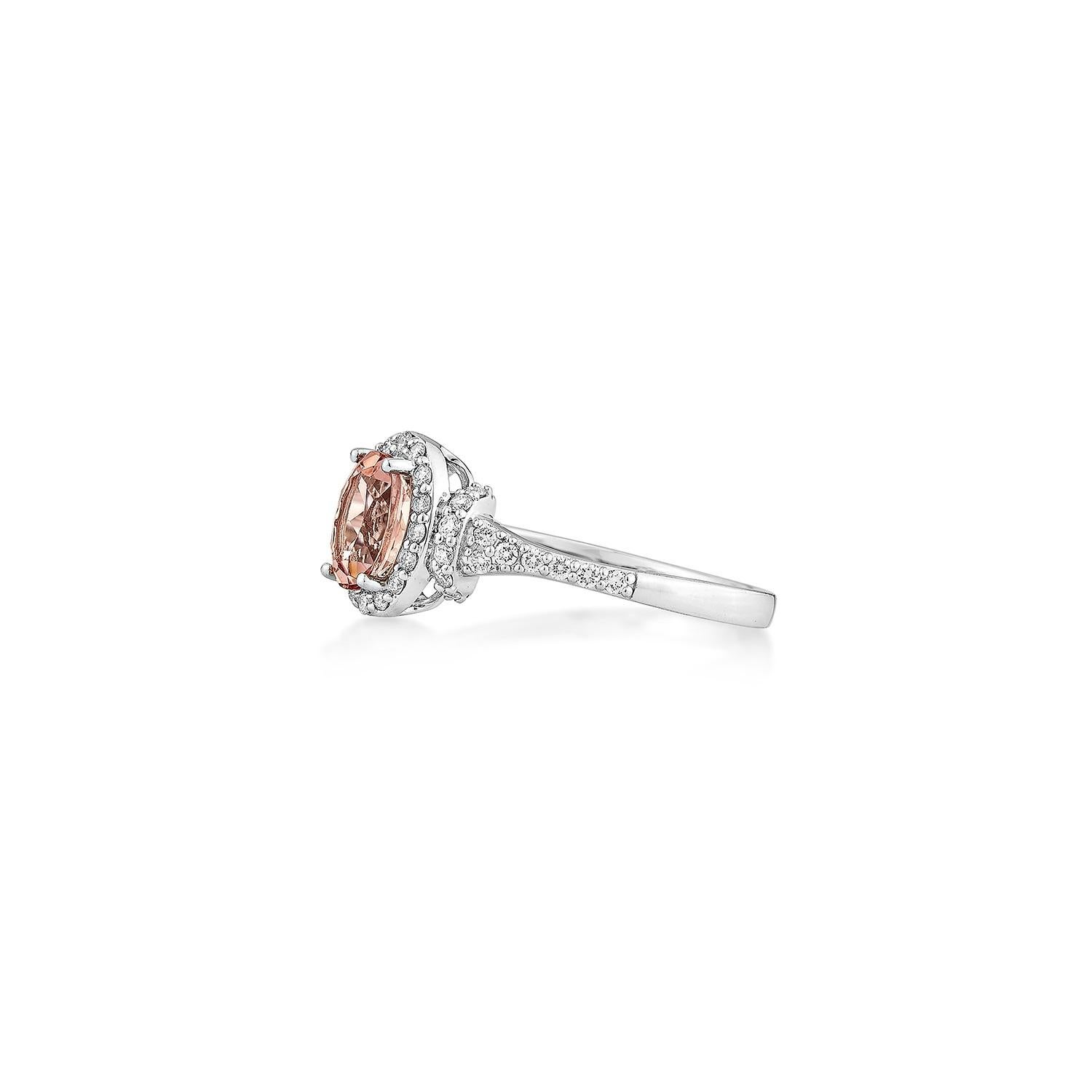 Oval Cut Sunita Nahata Pink Morganite 0.79ct. Fancy Ring in 18KWG with Diamond. For Sale