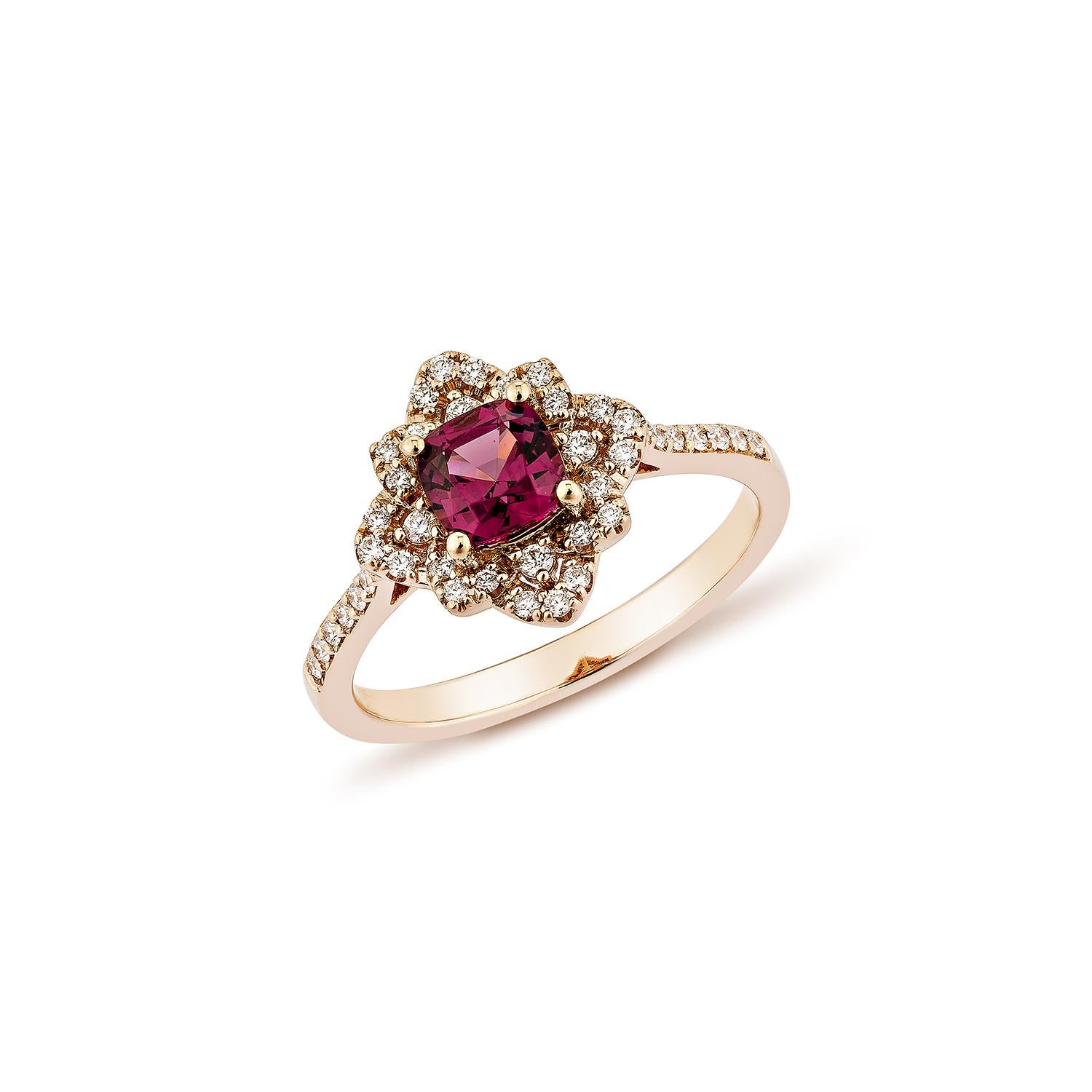 Contemporary Sunita Nahata Rhodolite 0.80ct. Fancy Ring in 14KRG with White Diamond. For Sale
