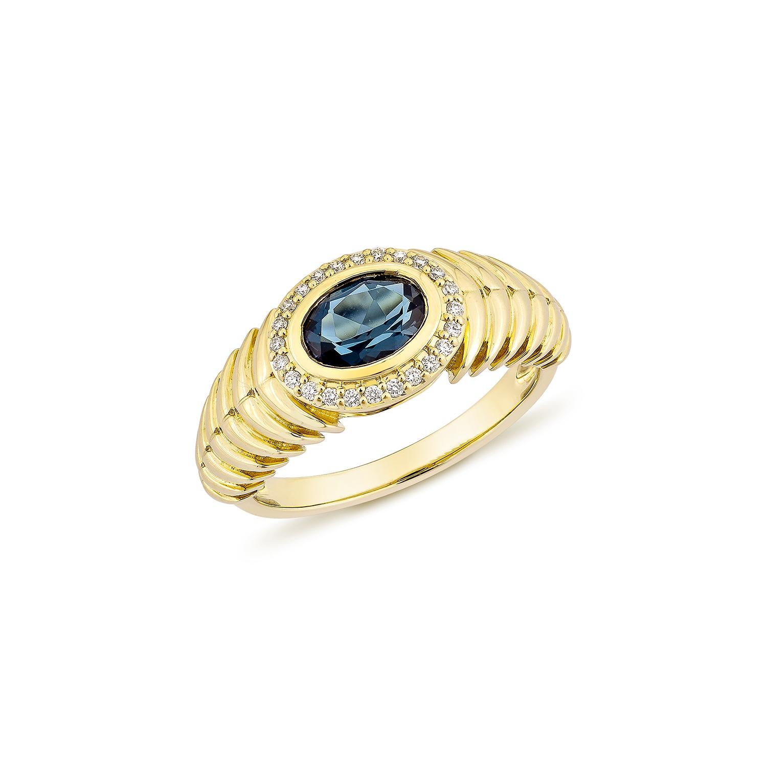 Contemporary Sunita Nahata London Blue Topaz 0.85ct. Fancy Ring in 18KYG With Diamond. For Sale