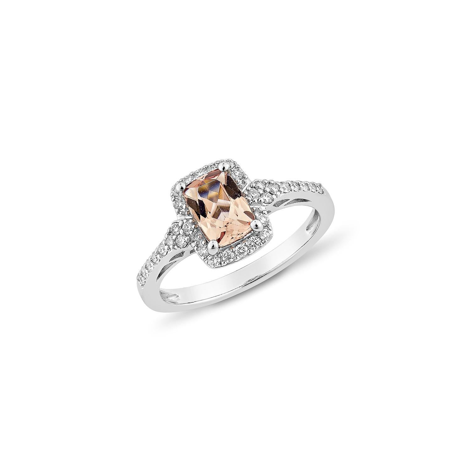 Contemporary Sunita Nahata Pink Morganite 0.85ct. Fancy Ring in 18KWG with Diamond. For Sale