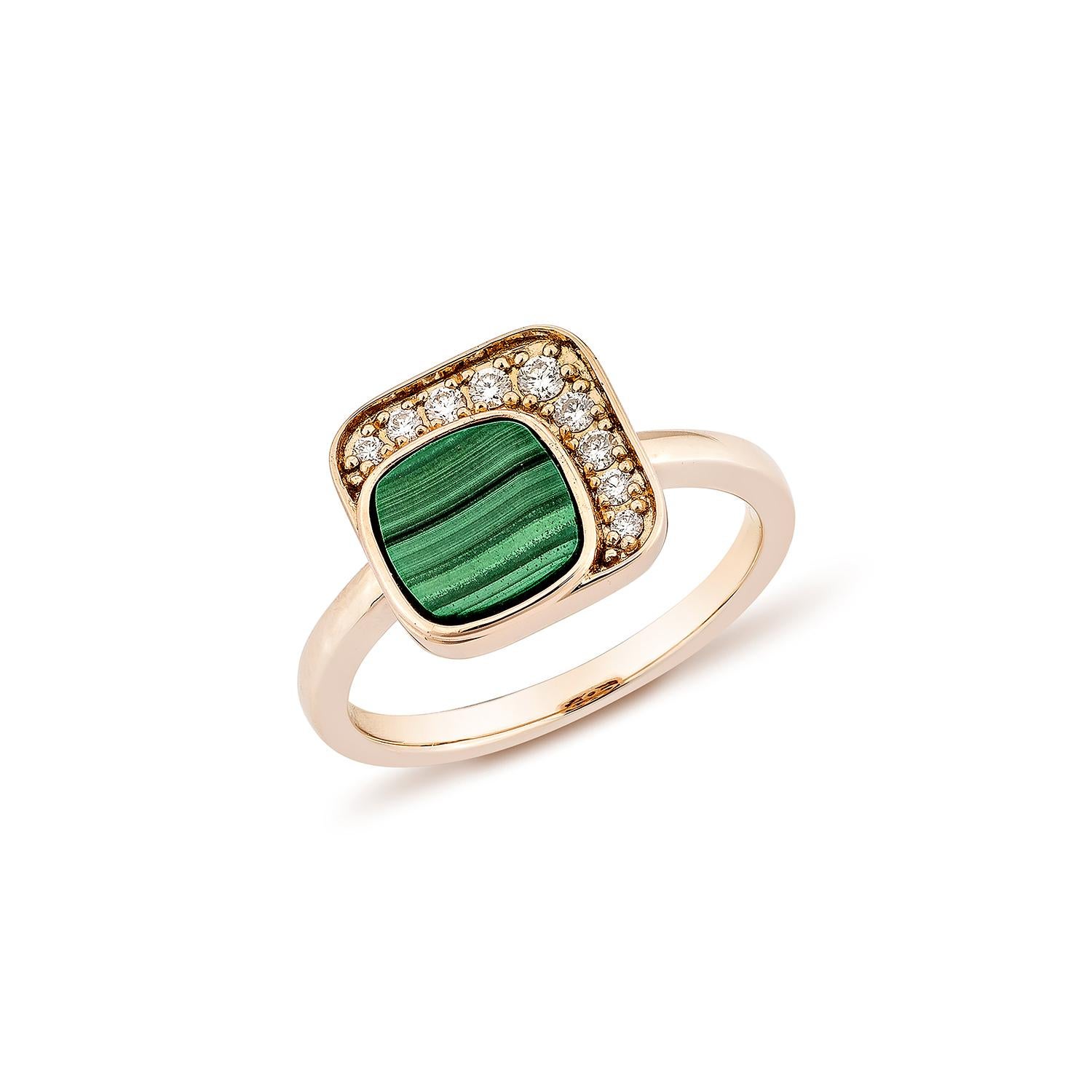 Contemporary Sunita Nahata Malachite 0.88ct. Fancy Ring in 18KRG with Diamond. For Sale