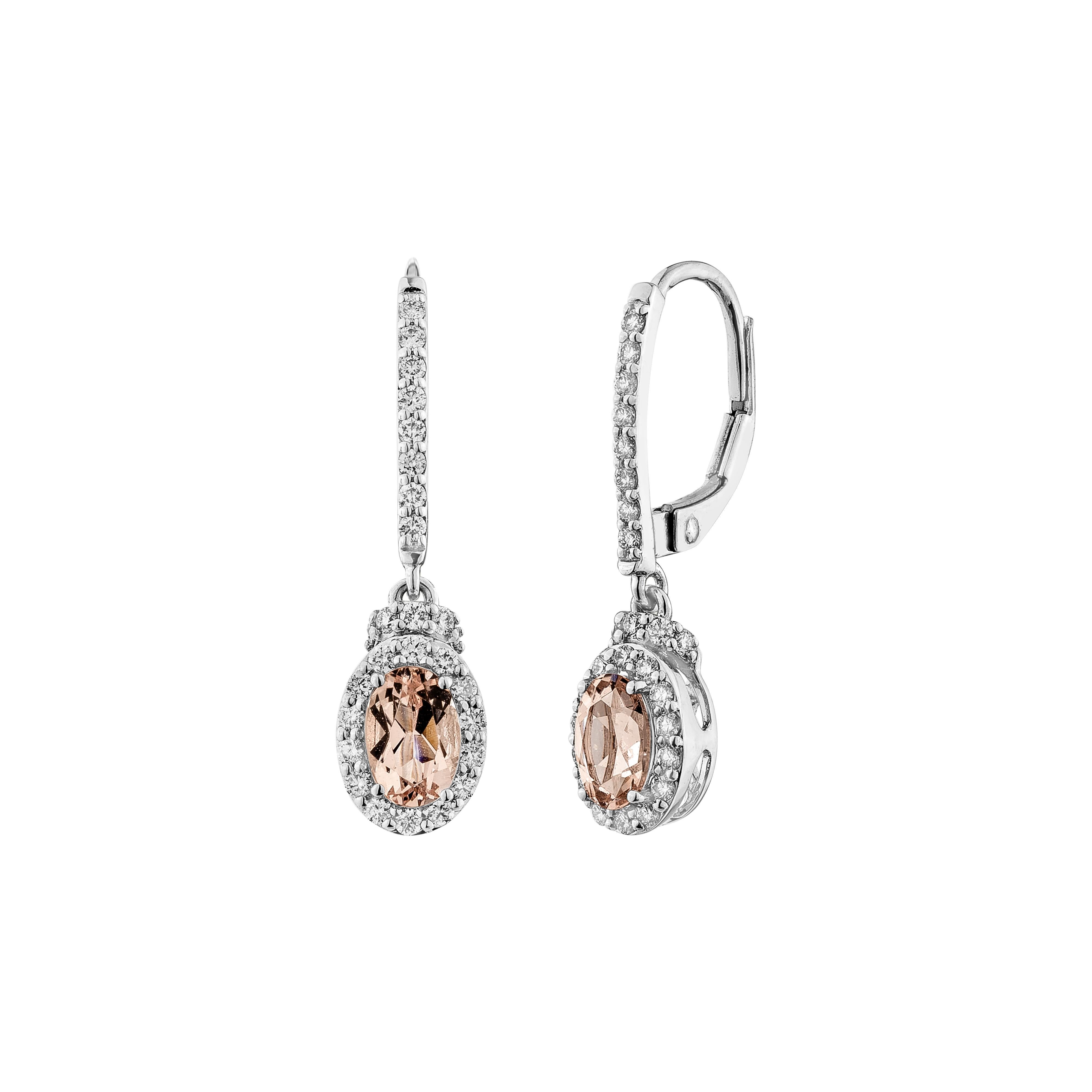 Taglio ovale Morganite rosa Sunita Nahata 0,89ct. Orecchini in 18KWG con diamante. in vendita