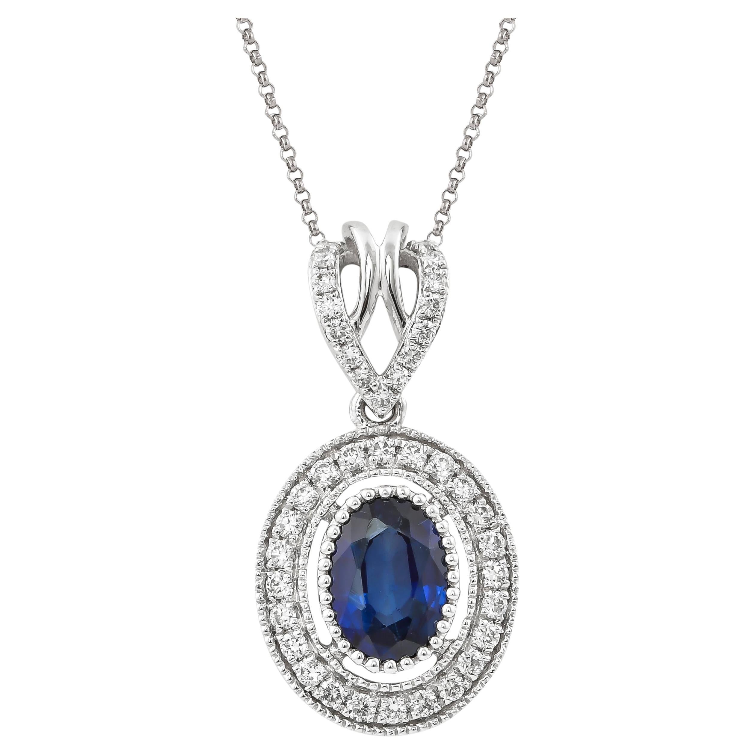 Sunita Nahata Blue Sapphire 0.90ct. Pendant  in 18KWG with Diamond.