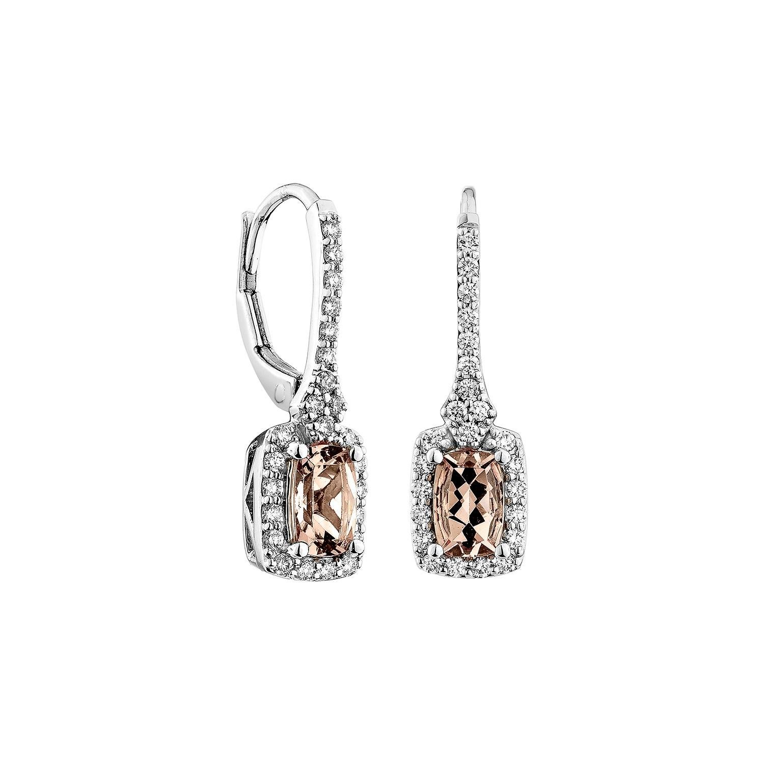 This collection includes a range of Pink Morganite, which is a symbol of love and relationships, making it an excellent choice for a variety of applications. Accented with White Diamonds this Earing is made in White Gold and present a classic yet