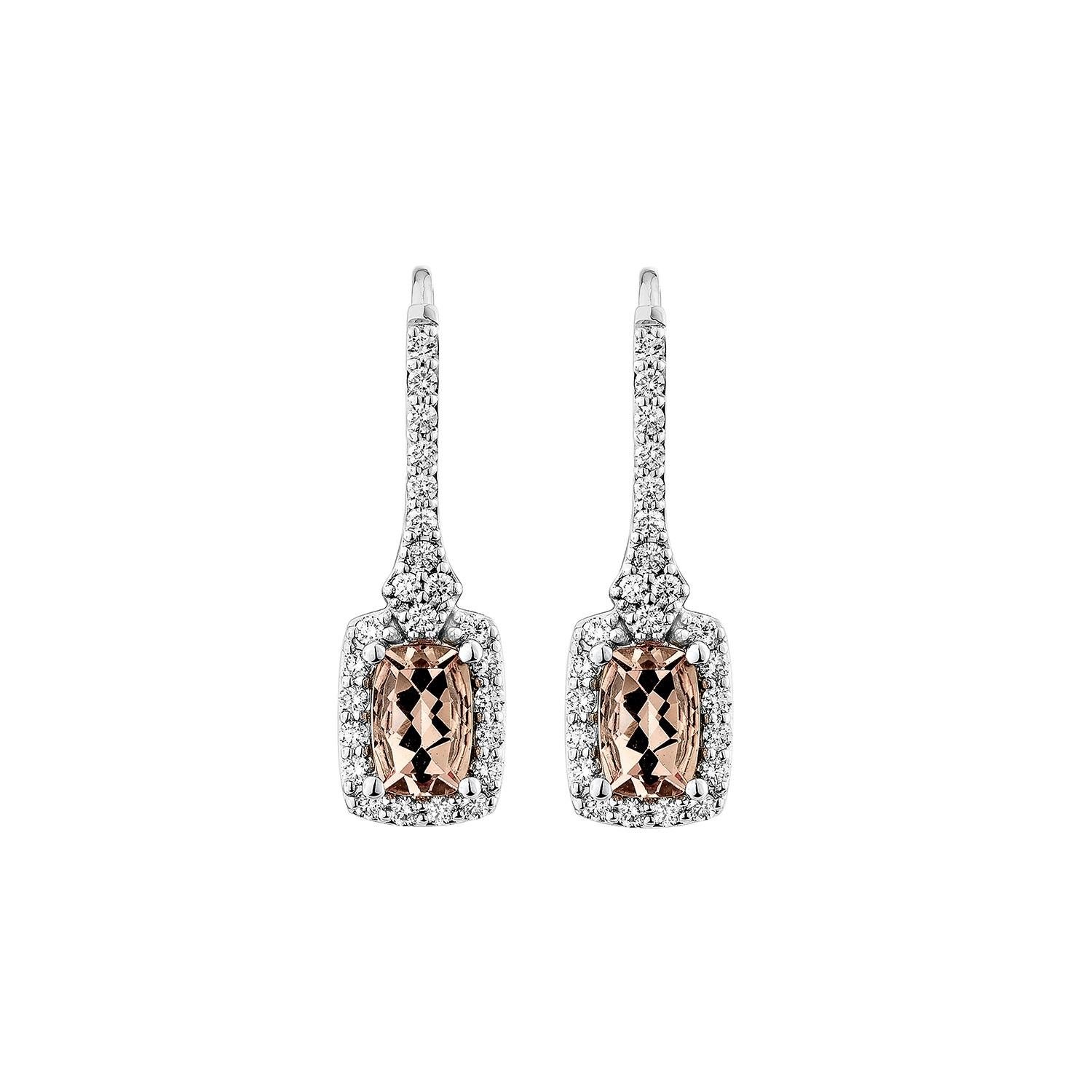 Contemporary Sunita Nahata Pink Morganite 0.91ct. Earrings in 18KWG with Diamond. For Sale