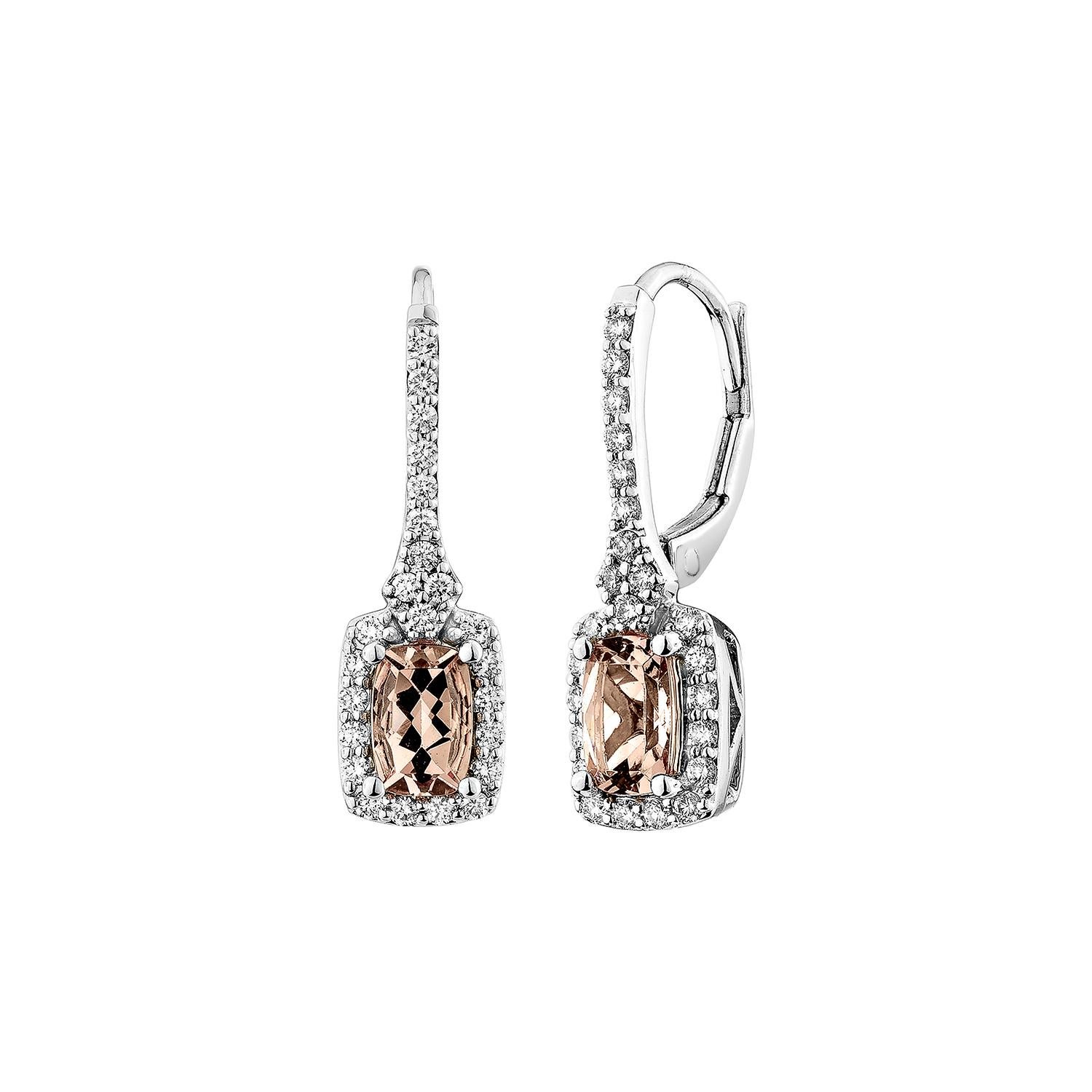 Cushion Cut Sunita Nahata Pink Morganite 0.91ct. Earrings in 18KWG with Diamond. For Sale