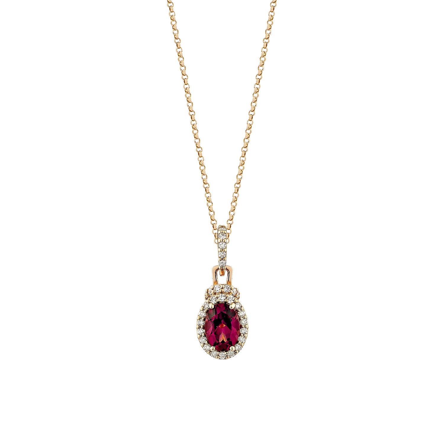 Sunita Nahata mette in mostra uno squisito ciondolo di rodolite tempestato di diamanti che emana grazia ed eleganza. Questo raffinato ciondolo in oro rosa da 14 carati è ideale per ogni occasione speciale perché combina l'eleganza tradizionale con
