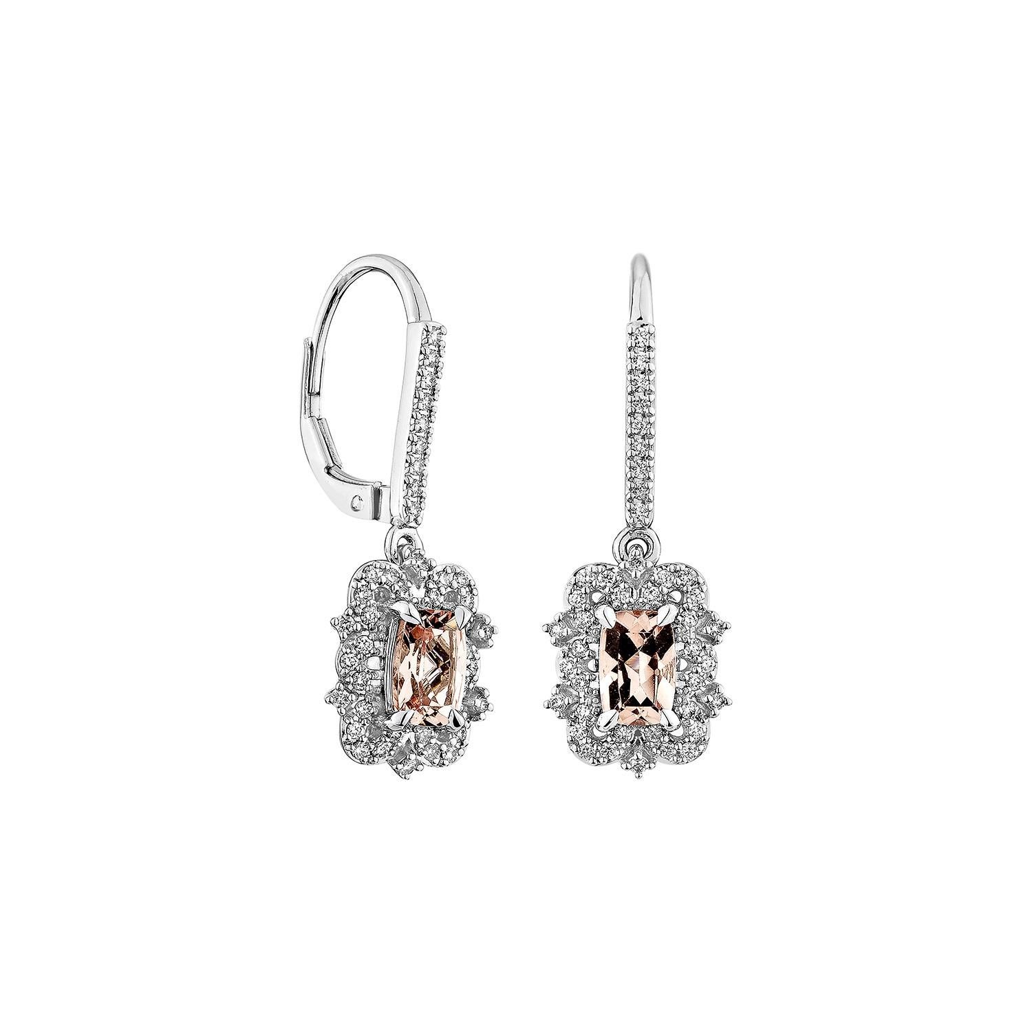 This collection includes a range of Pink Morganite, which is a symbol of love and relationships, making it an excellent choice for a variety of applications. Accented with white diamonds, this earring is made in white gold and presents a classic yet