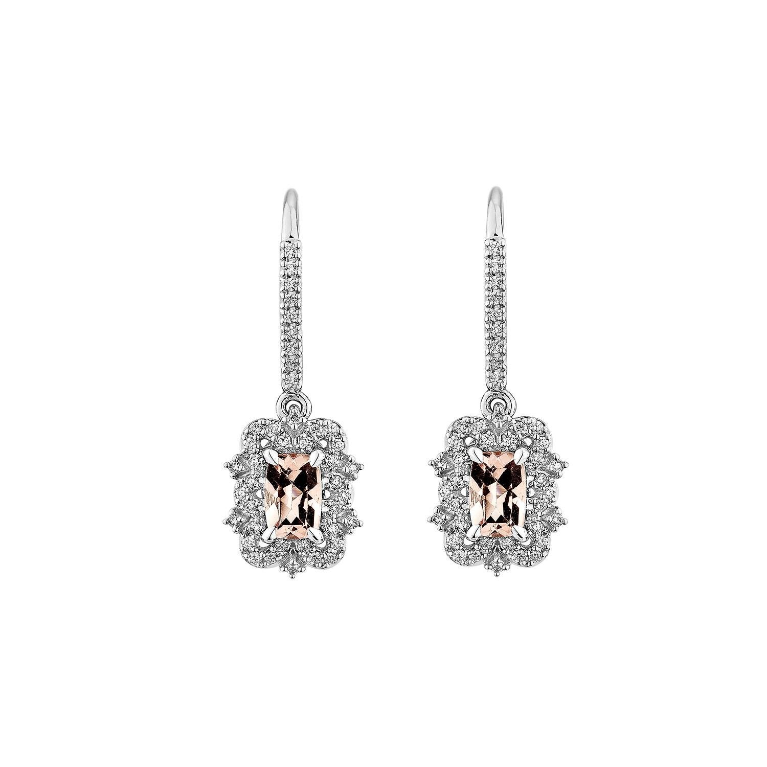 Contemporary Sunita Nahata Pink Morganite 0.97ct. Earrings in 18KWG with Diamond. For Sale