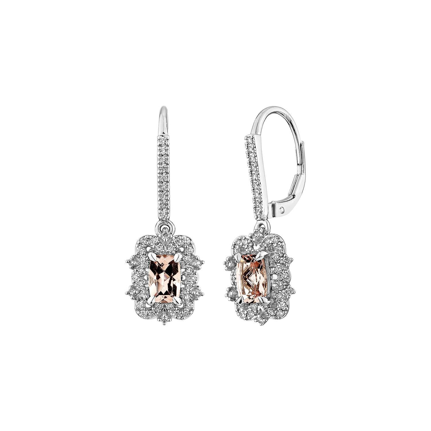 Cushion Cut Sunita Nahata Pink Morganite 0.97ct. Earrings in 18KWG with Diamond. For Sale