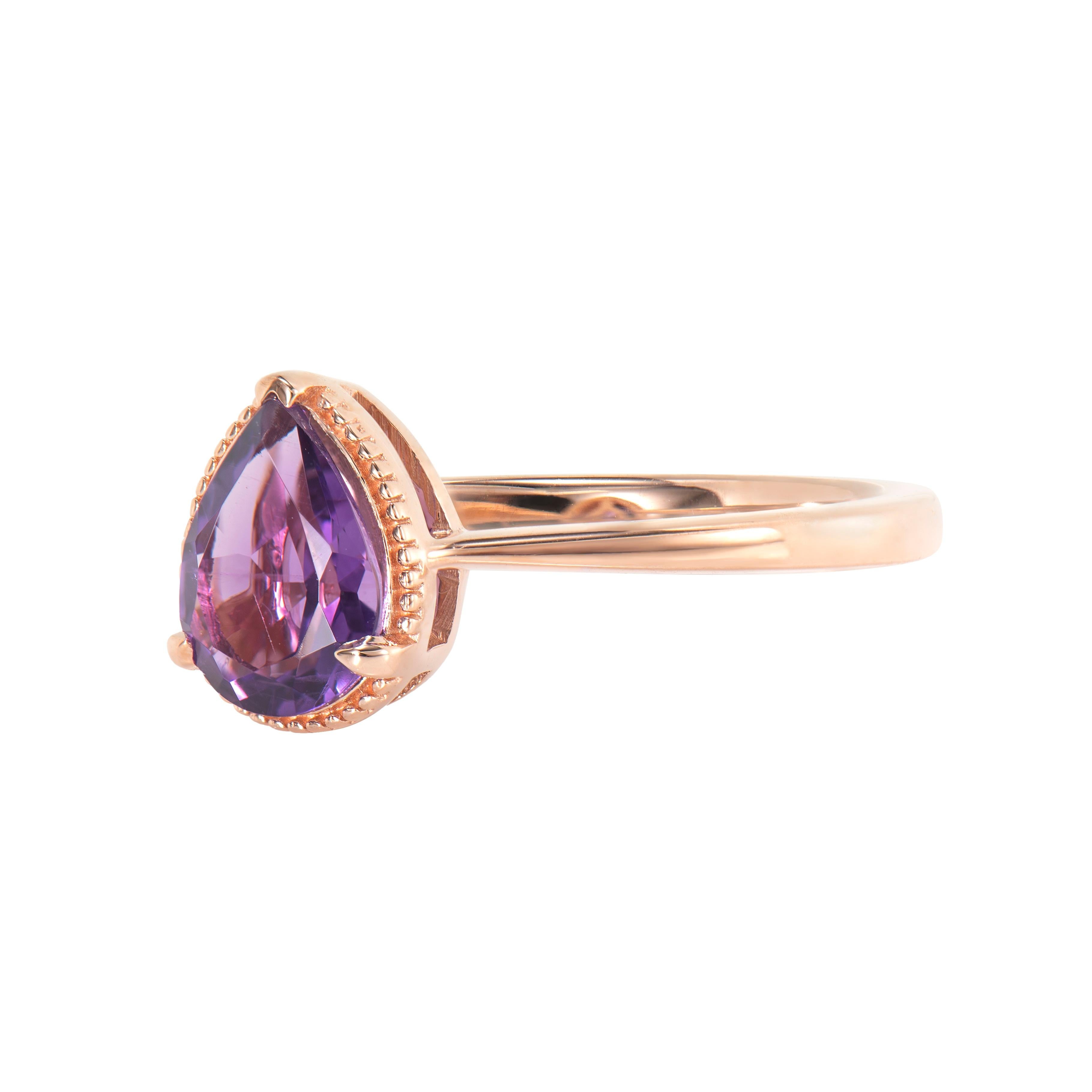 Pear Cut Sunita Nahata Amethyst 1.02ct. Fancy ring in 14Karat Rose Gold. For Sale
