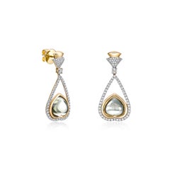 Sunita Nahata Lemon Quartz 10.20ct. Drop Earrings in 18KYG with Diamond.