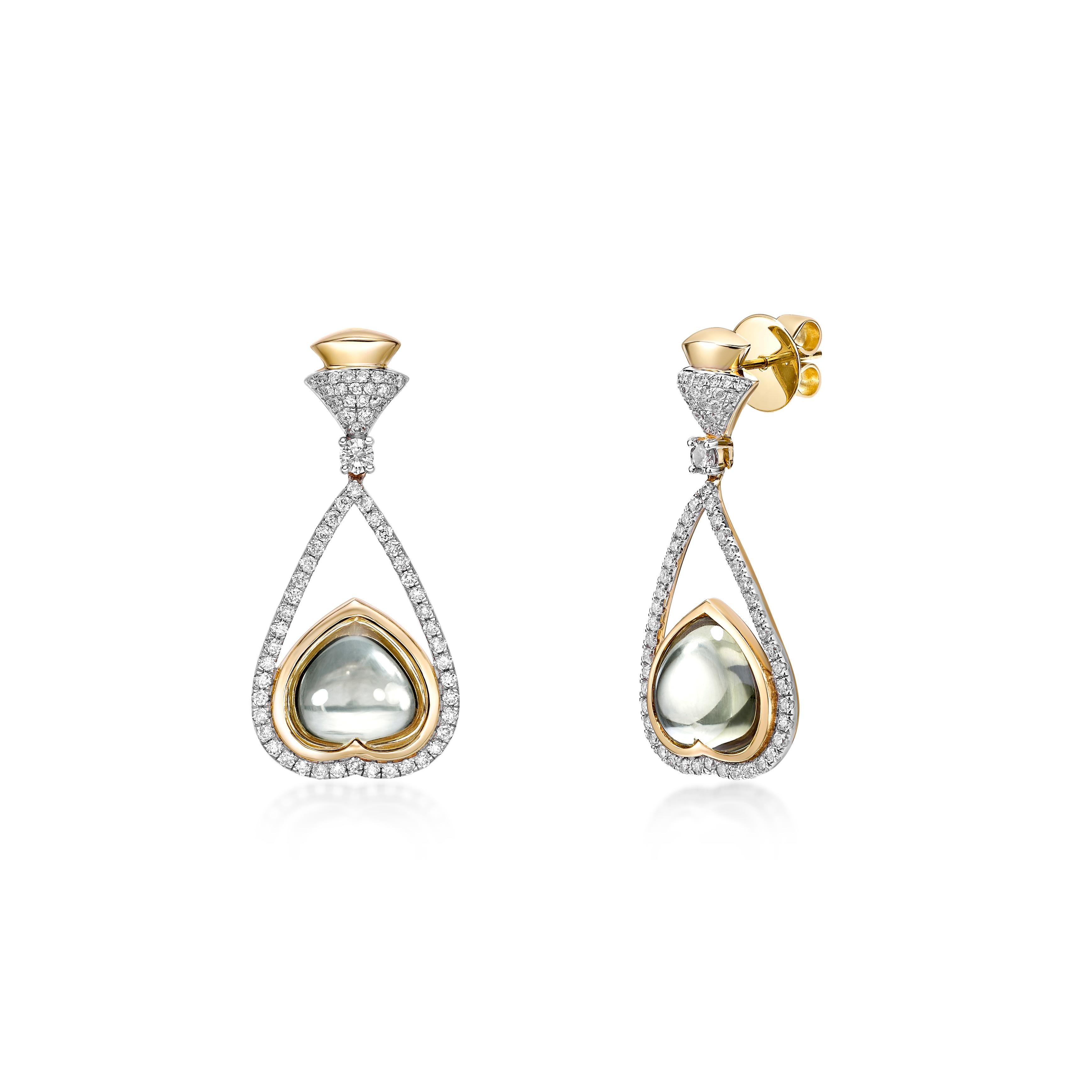 Heart Cut Sunita Nahata Lemon Quartz 10.20ct. Drop Earrings in 18KYG with Diamond. For Sale