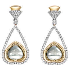 Sunita Nahata Lemon Quartz 10.20ct. Drop Earrings in 18KYG with Diamond.