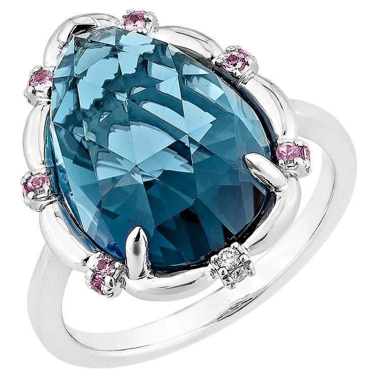 Sunita Nahata London Blue Topaz 10.22ct. Ring in 18KWG with White Diamond. For Sale